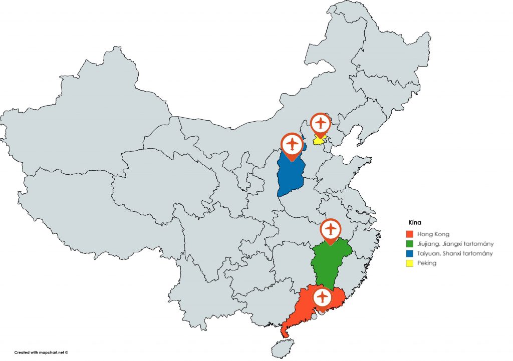 A kínai kórusturné során érintett helyek: Hong Kong, Jiujiang a Jiangxi tartományban, Taiyuan a Shanxi tartományban, és Peking